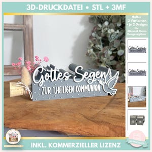 May include: A gray 3D-printed holder for test tubes, with the text "Gottes Segen ZUR 1.HEILIGEN KOMMUNION" and a dove design. The image also includes the text "DIGITALER ARTIKEL" and "JETZT ENTDECKEN!"