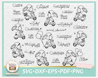 Plotter file rabbit scooter SVG, plotter file Easter, plotter file spring, sayings Easter, SVG spring, laser file rabbit, rabbit motorcycle