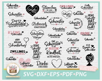 Cut File Sister Bundle SVG, Sister Bundle, Sister Lettering, Sister Saying, German Sayings, Sister Heart SVG, Sister commercial, Sister DXF