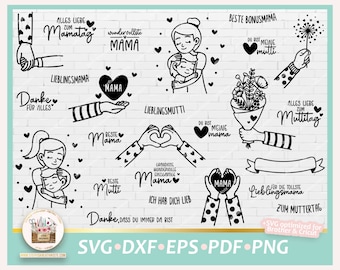 Cut File Mothers Day Bundle SVG, Mothers Day Printable, Cut File Hands, Mothers Day Sayings, German Sayings, Mother day commercial, Mom SVG