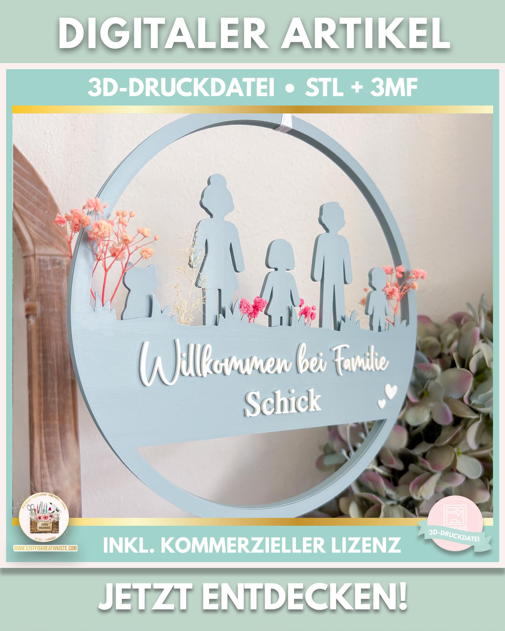 3D Druckdatei Türkranz Familie personalisierbar mit eigenem Namen STL