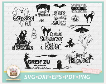 Bundle Halloween German Sayings SVG, Digital Stamps Halloween, Cut File Halloween German, SVG Halloween commercial, Clipart Halloween German