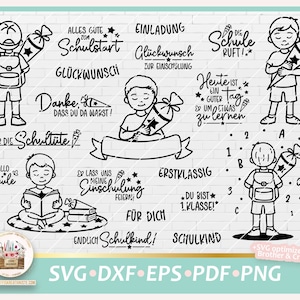 Plotterdatei Einschulung Bundle SVG, Einschulung Junge Plotterdatei, Digistamp Einschulung, Schulanfang deutsche Sprüche, Einschulung PNG