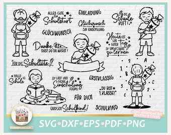 Plotterdatei Einschulung Bundle SVG, Einschulung Junge Plotterdatei, Digistamp Einschulung, Schulanfang deutsche Sprüche, Einschulung PNG