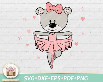 Svg Ballerina Ballett Kinder, Svg Ballerina Teddy, Plotterdatei Ballett Kinder, Schnittdatei Ballerina niedlich Bär, PNG Ballerina Teddybär