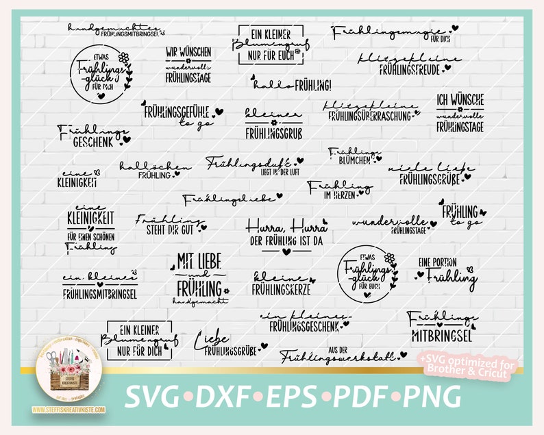 Plotterdatei Frühling Sprüche deutsch Etiketten SVG, Plotterdatei Frühling Schriftzüge, Bundle Frühling Sprüche, Anhänger Sprüche Bild 1