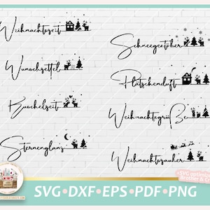 Bundle German Words Christmas SVG, Cut File German Lettering Christmas, SVG Cute Rudolph Reindeer, Clipart German Saying Christmas