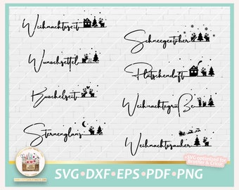 Bundle German Words Christmas SVG, Cut File German Lettering Christmas, SVG Cute Rudolph Reindeer, Clipart German Saying Christmas