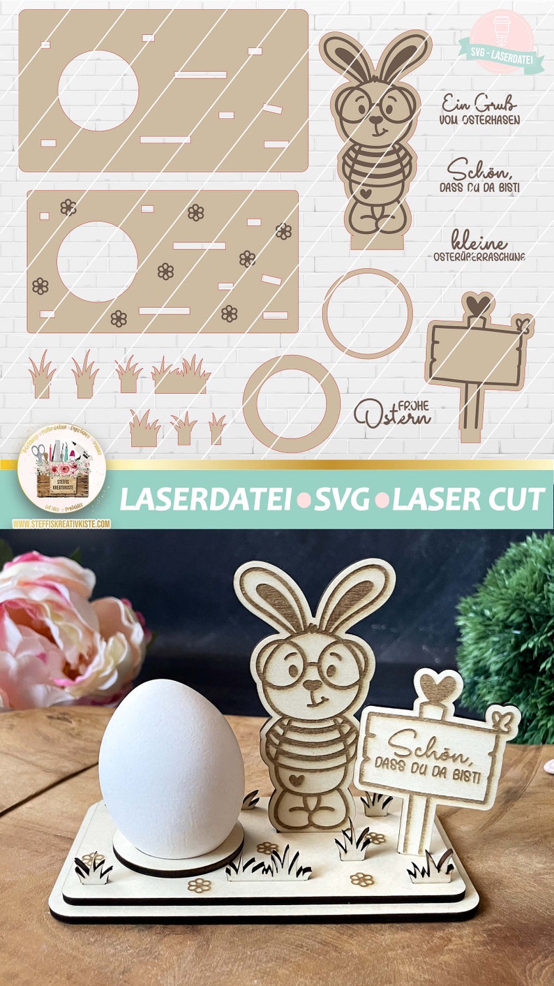 Laserdatei Ostern Halter Osterei SVG, Eierbecher SVG, Laser Datei Schokoladenei, Laser Cut Datei Ostern, gewerblich, Ostern Hase SVG, Eier image 9