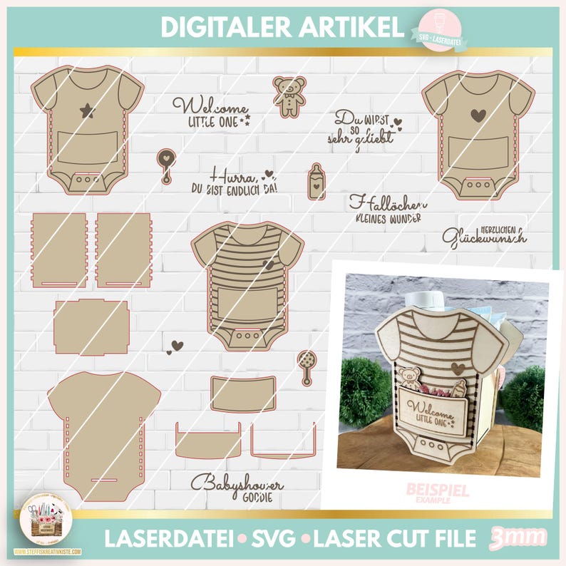 Baby Bodysuit Box SVG Laser File, Onesie Laser Cut File, Baby Bodysuit ...