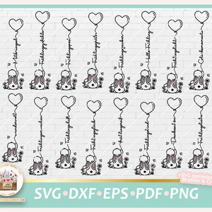 May include: A set of 12 black and white SVG cut files featuring bunnies holding balloons with spring-themed text. The text includes "Fr&uuml;hlingserwachen", "Fr&uuml;hlingsluft", "Fr&uuml;hlingsgef&uuml;hle", "Fr&uuml;hlingszeit", "Fr&uuml;hlingsgru&szlig;", "Fr&uuml;hlingsglaube", "Fr&uuml;hlingslicht", "Fr&uuml;hlingsliebe", "Fr&uuml;hlingszeit", "Fr&uuml;hlingswunder", "Fr&uuml;hlingszauber", and "Gl&uuml;ckw&uuml;nsche".