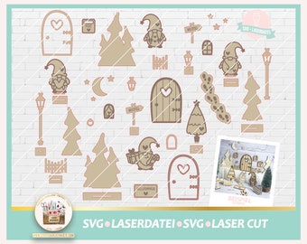 Laserdatei Wichteltür SVG, Laserdatei Weihnachten, Laser Cut Wichteltür, Laserdatei Wichtel SVG, Laser Datei Wichteltür, gewerblich