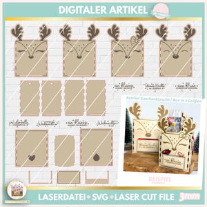 Laserdatei Weihnachten Rentier Geschenktasche SVG, Laserdatei Weihnachten Geschenkbox SVG, Laser Cut Weihnachten Tasche, Gutscheinhalter SVG