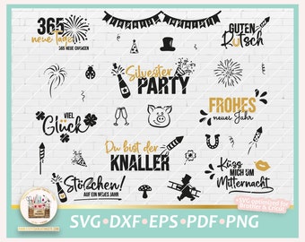 Plotterdatei Silvester deutsche Sprüche Bundle SVG, Plotterdatei Silvester deutsche Schriftzüge, Digistamp Silvester Sprüche, SVG Neujahr