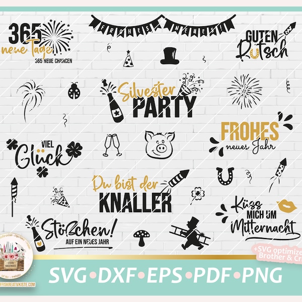 Plotterdatei Silvester deutsche Sprüche Bundle SVG, Plotterdatei Silvester deutsche Schriftzüge, Digistamp Silvester Sprüche, SVG Neujahr