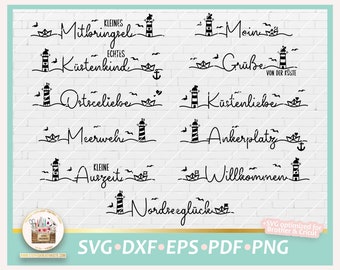 Plotterdatei Maritim Schriftzüge deutsch SVG, Leuchtturm Schriftzüge, Maritime Sprüche, Bundle Maritim, Kerze Maritim, Maritim kommerziell