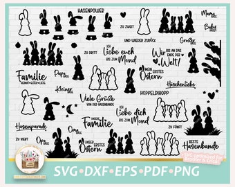 Plotterdatei Hasen Familie deutsche Sprüche SVG, Plotterdatei Hase Silhouette, Familie Sprüche, Plotterdatei Ostern SVG, Hasenfamilie SVG