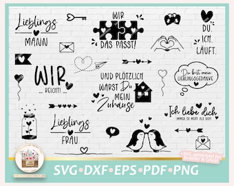 Cut File Love Bundle SVG, Love Lettering Bundle, Valentines Bundle SVG, Valentines Sayings, German Sayings Valentines, Clipart Love PNG