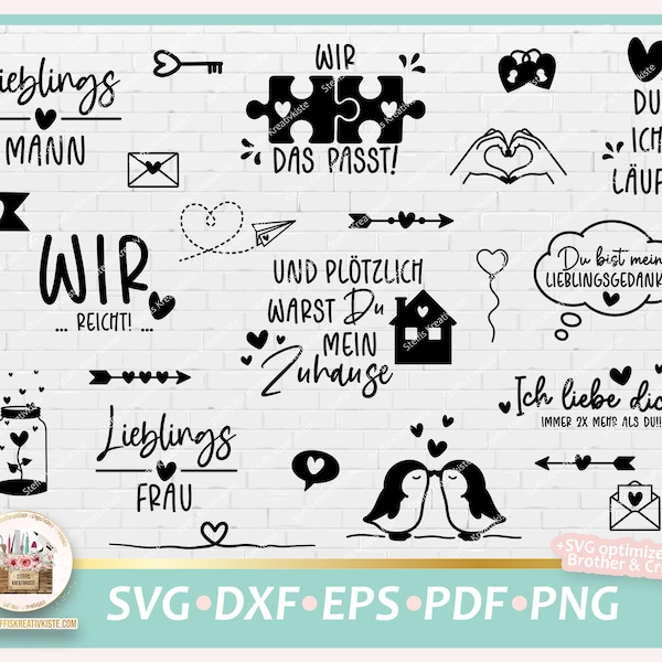 Plotterdatei Liebe deutsche Sprüche und Motive SVG, Plotterdatei Valentinstag, Liebe Bundle SVG, Plotterdatei Valentinstag gewerblich PNG