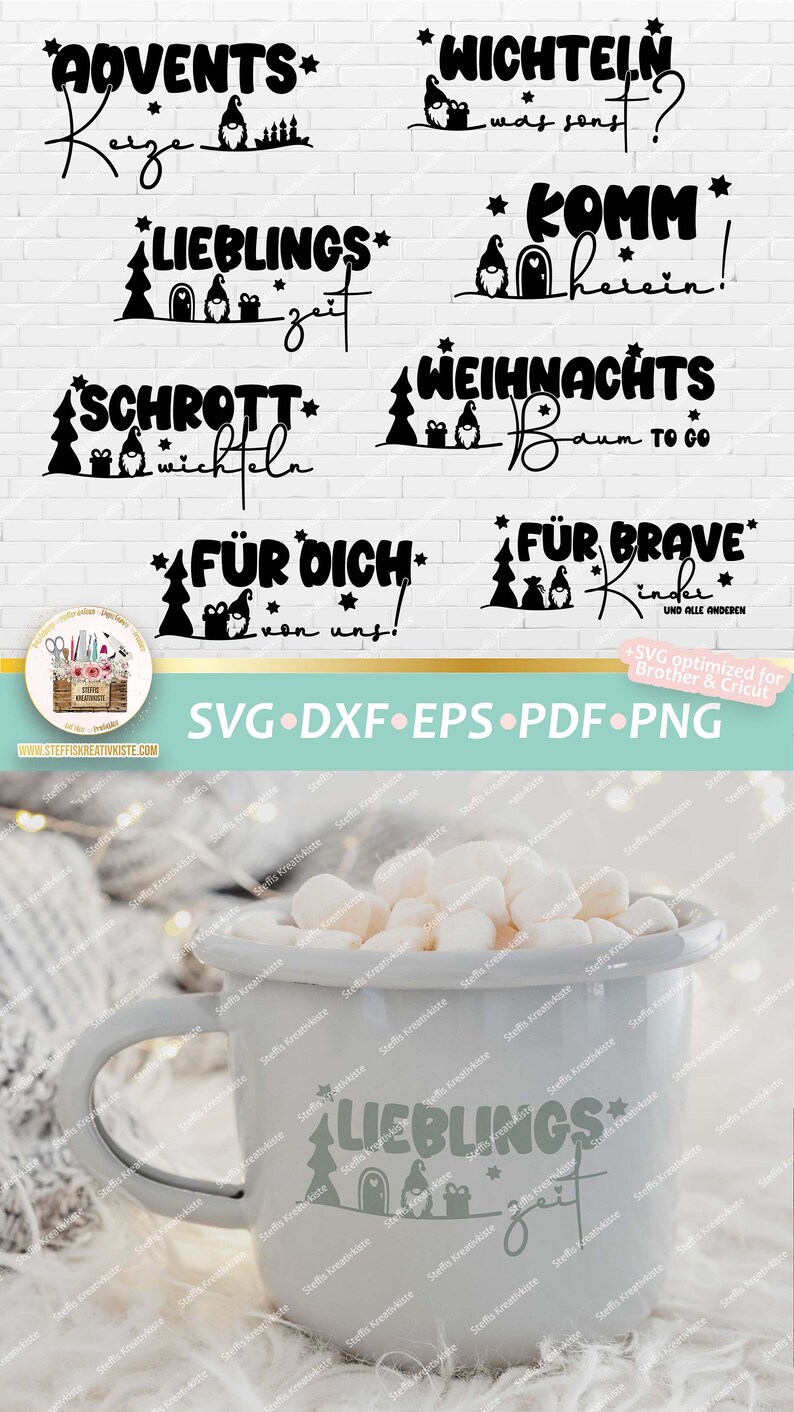 Cut File Christmas Lettering with Cute Gnome SVG, Dxf Christmas Gnome, Digital Stamp Christmas Gnome PNG, Clipart Christmas Sayings Gnome image 9