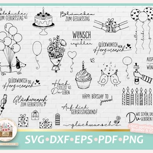Cut File Birthday Bundle SVG, Birthday German Sayings, Birthday female, Cute Birthday, Clipart Birthday, Birthday commercial, Birthday PNG