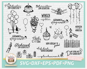 Plotterdatei Geburtstag Bundle SVG, Geburtstag deutsche Sprüche, Digistamp Geburtstag, Geburtstag Schriftzüge, Geburtstag gewerblich