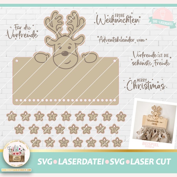 Laserdatei Adventskalender SVG, Laserdatei Adventskalenderzahlen SVG, Laserdatei Weihnachten, Laser Cut Weihnachten Kalender SVG, gewerblich