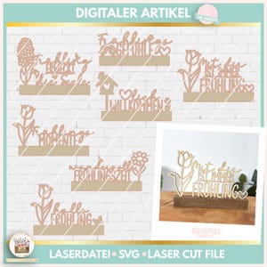 Laserdatei Frühling Sprüche Klötzchen SVG, Plotterdatei Frühling Sprüche SVG, Holzklötzchen Schriftzüge Frühling, Hyazinthe SVG, gewerblich