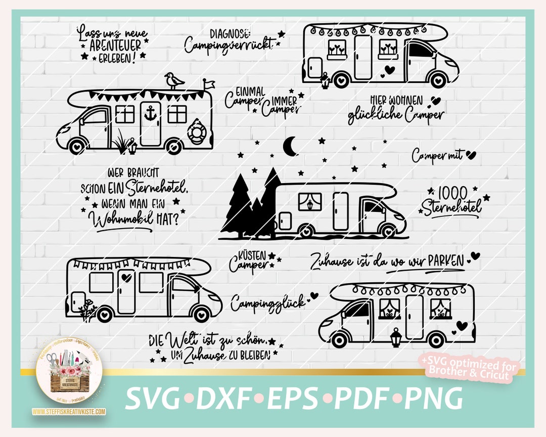 Plotterdatei Camping Wohnwagen SVG, Plotterdatei Wohnmobil, Camping