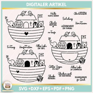 Plotterdatei Arche mit deutschen Sprüchen für Kommunion Taufe Konfirmation und Firmung, Arche SVG, Glauben Plotterdatei, Clipart Arche