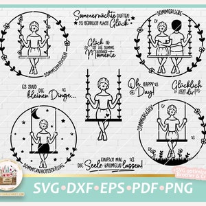 Plotterdatei Sommer Mädchen SVG, Plotterdatei Mädchen Schaukel, SVG Mädchen Schaukel, Sprüche Glück, Digistamp Sommer, Plotterdatei Glück