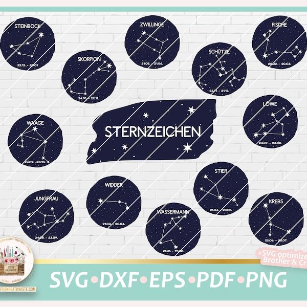 Bundle Sternzeichen deutsch Plotterdatei SVG PNG DXF, Digistamp Sternzeichen, Clipart Sternzeichen Png, Sternzeichen kommerziell Svg