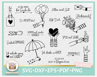 Cut File Hands and Arms German Lettering SVG, Hands SVG, Hands DXF, German Saying Bundle, Hands Doodle, Arms Doodle, Arms Bundle commercial