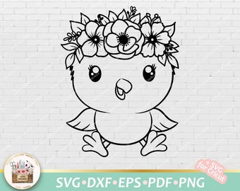 Svg Küken Blumenkrone, niedliches Küken svg, Plotterdatei Küken, Schnittdatei Küken, Blumenkrone SvG, Küken Digistamp, Küken kommerziell