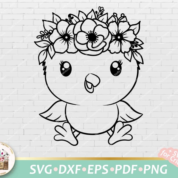 Svg Küken Blumenkrone, niedliches Küken svg, Plotterdatei Küken, Schnittdatei Küken, Blumenkrone SvG, Küken Digistamp, Küken kommerziell