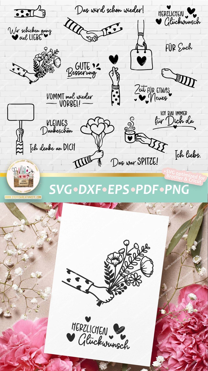 Plotterdatei Hände Arme und deutsche Sprüche SVG, Deutsche Schriftzüge Bundle, Hände Doodle, Digistamp Hände, Clipart Hände, Arme PNG Bild 10