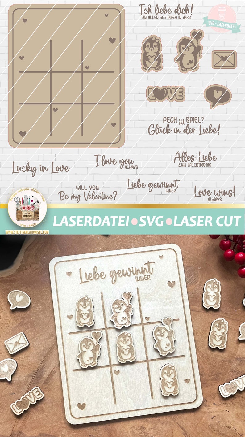 Laserdatei Liebe Drei Gewinnt SVG, Laserdatei Brettspiel, Laserdatei Valentinstag, Brettspiel SVG, Laser Cut Love Valentine Game image 8