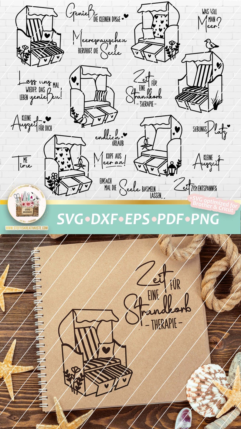 Plotterdatei Strandkorb Bundle SVG, Plotterdatei Maritim, Auszeit Sprüche, SVG Maritim, SVG Maritim, Strandkorb Digistamp, Meer Plotterdatei Bild 10