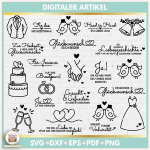 Plotterdatei Hochzeit Bundle deutsche Sprüche SVG, Hochzeitsbundle SVG, Laserdatei Hochzeit, Hochzeit Digistamp, DXF Hochzeit, kommerziell