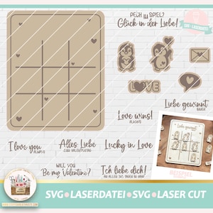Laserdatei Liebe Drei Gewinnt SVG, Laserdatei Brettspiel, Laserdatei Valentinstag, Brettspiel SVG, Laser Cut Love Valentine Game image 1