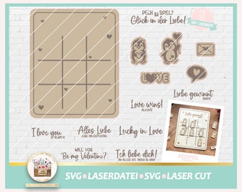 Laserdatei Liebe Drei Gewinnt SVG, Laserdatei Brettspiel, Laserdatei Valentinstag, Brettspiel SVG, Laser Cut Love Valentine Game