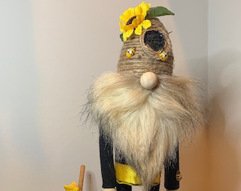 Handcrafted Honey Bee Gnome with Hive: Summer Tiered Tray Decor
