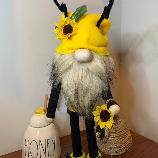 Honey Bee Keeper Gnome with Hive Decor, Summer Decor, Mini Bee Hives, Bee Theme Tiered Tray Decor, Bee Decor, Tiny Bees, Bumble Bee Decor