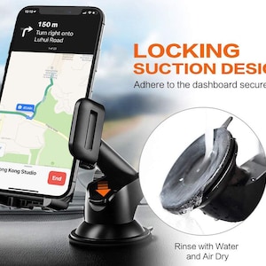 Car Cell Phone Mount Stand Holder Cradle Dashboard Windshield Washable Sticky Gel Pad 360 Rotation Three-Side Grips Universal