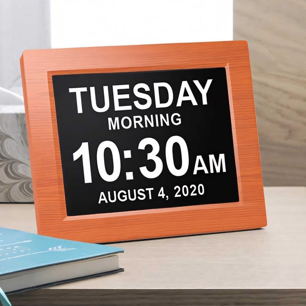 Clock Digital Calendar Date Multi Alarm Clock 8 inch Large Display Auto-Dimming Electic Desk Table Wall Mount Office, Home
