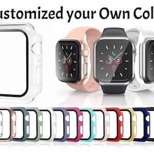 Customized Color Apple Watch SE 8 7 6 5 4 3 2 1 Series 45 44  42 41 40 38mm Tempered Glass Screen Case Full Cover Charger Scratch Resistant