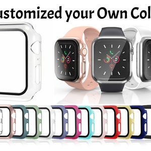 Customized Color Apple Watch SE 8 7 6 5 4 3 2 1 Series 45 44  42 41 40 38mm Tempered Glass Screen Case Full Cover Charger Scratch Resistant