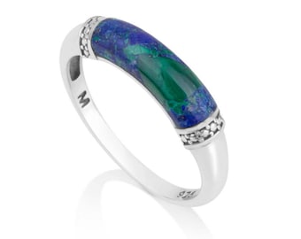 Silber Eilat Stein Ring, 925 Sterling Silber Ring, Azurit Stein Ring, Silber graviert, Eilat Schmuck Ring, Israel Schmuck Geschenk