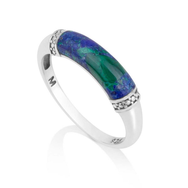 Silver Eilat Stone Ring, 925 Sterling Silver Ring, Azurite Stone Ring, Engraved Silver, Eilat Jewelry Ring, Israel Jewelry Gift