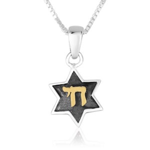 Star David Gold Plated Hebrew Chai Classic Silver Pendant Jewelry with a Chain 925 Sterling Silver